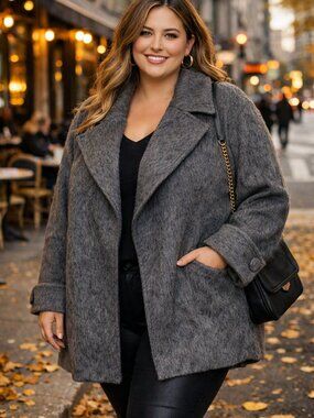 Chic Oversized Gray Wool Coat Plus Size Fall Street Style Modern Urban Outerwear
